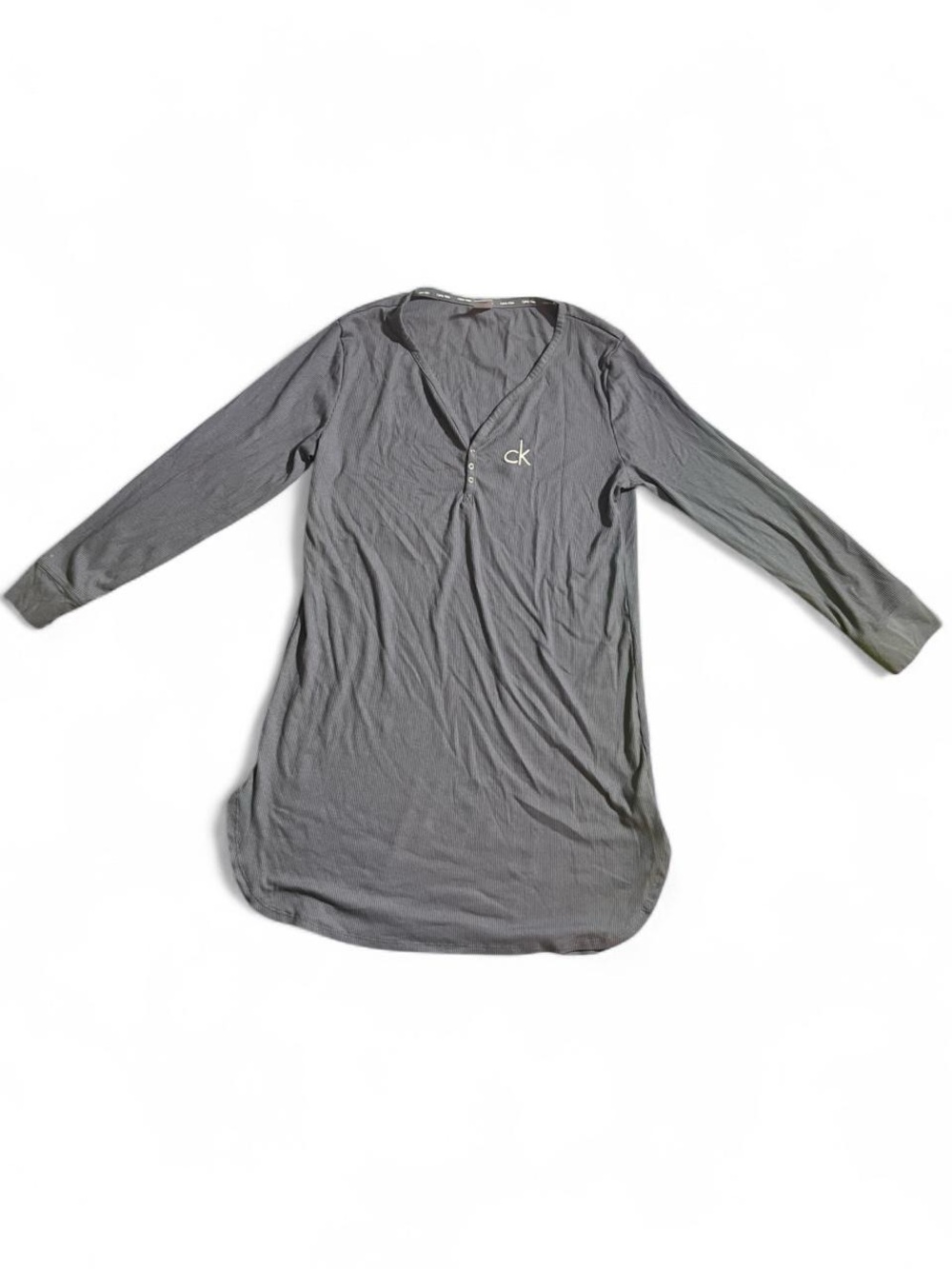 Calvin Klein Gray-Blue Long-Sleeve Night Gown
